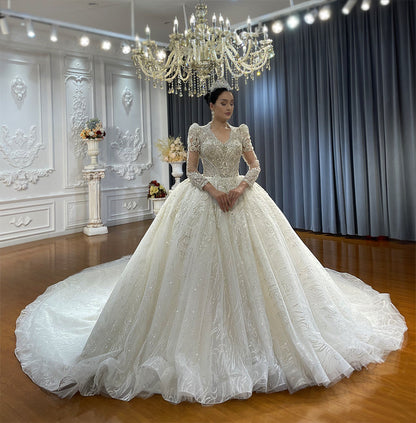 High Quality Lace long sleeves Bridal Wedding Ball Gown Dresses