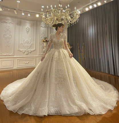 High Quality Lace long sleeves Bridal Wedding Ball Gown Dresses