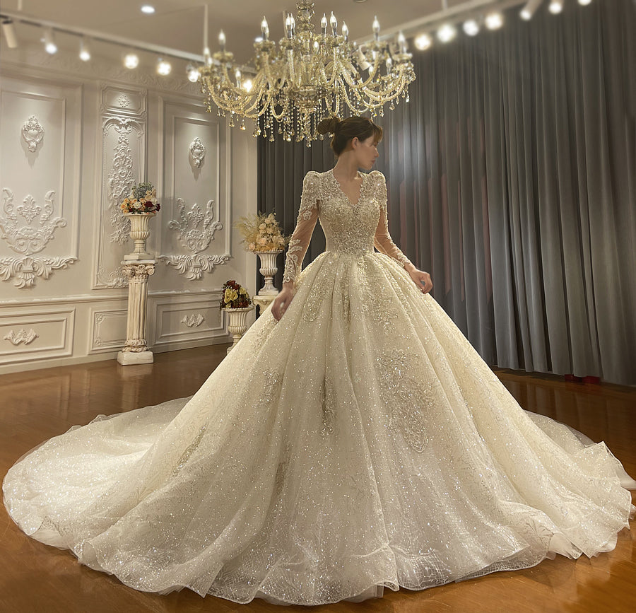 High Quality Lace long sleeves Bridal Wedding Ball Gown Dresses