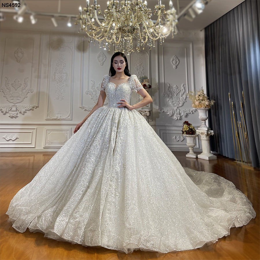 High Quality Lace short sleeves Bridal Wedding Ball Gown Dresses