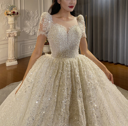 High Quality Lace short sleeves Bridal Wedding Ball Gown Dresses