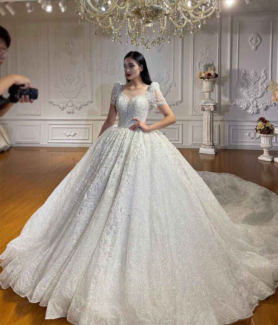 High Quality Lace short sleeves Bridal Wedding Ball Gown Dresses