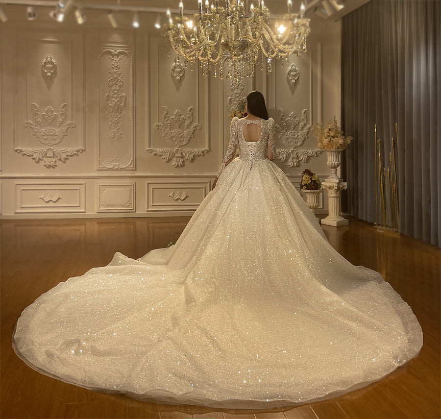 Luxury Bridal high quality Long Tail long sleeve lace Dream Wedding Dress