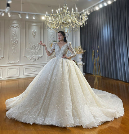 Luxury Bridal high quality Long Tail long sleeve lace Dream Wedding Dress