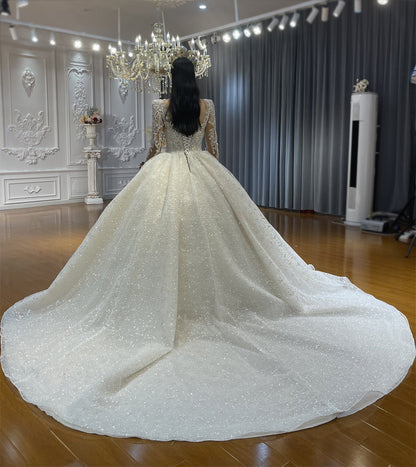 Luxury Bridal high quality Long Tail long sleeve lace Dream Wedding Dress