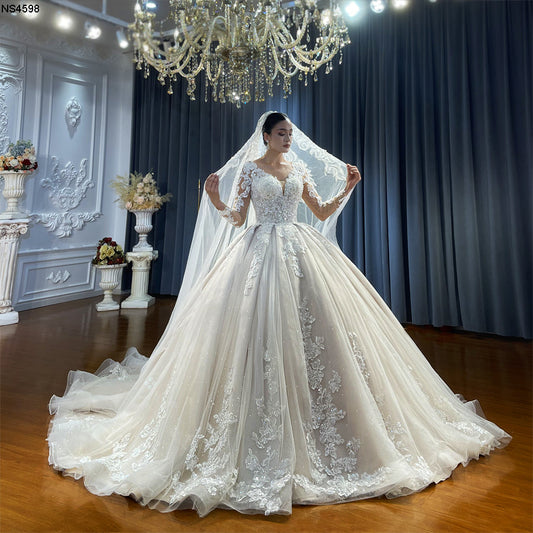 High Quality Lace long sleeve Bridal Wedding Ball Gown Dresses