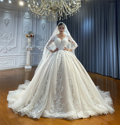 High Quality Lace long sleeve Bridal Wedding Ball Gown Dresses