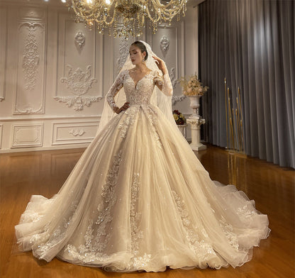 High Quality Lace long sleeve Bridal Wedding Ball Gown Dresses