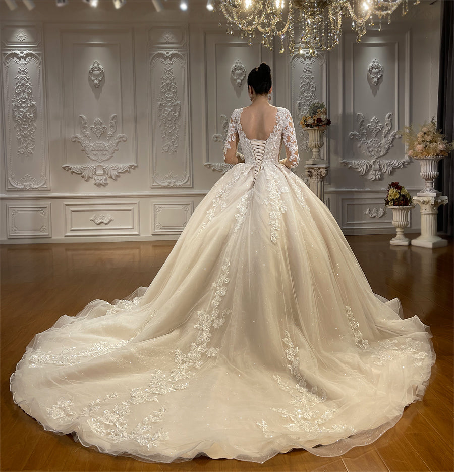 High Quality Lace long sleeve Bridal Wedding Ball Gown Dresses