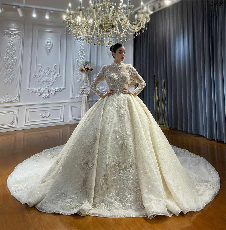 Luxury Bridal high quality Long Tail long sleeve lace Dream Wedding Dress