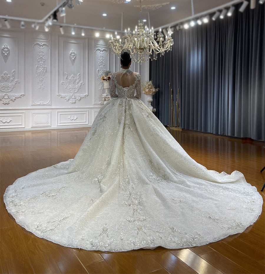 Luxury Bridal high quality Long Tail long sleeve lace Dream Wedding Dress