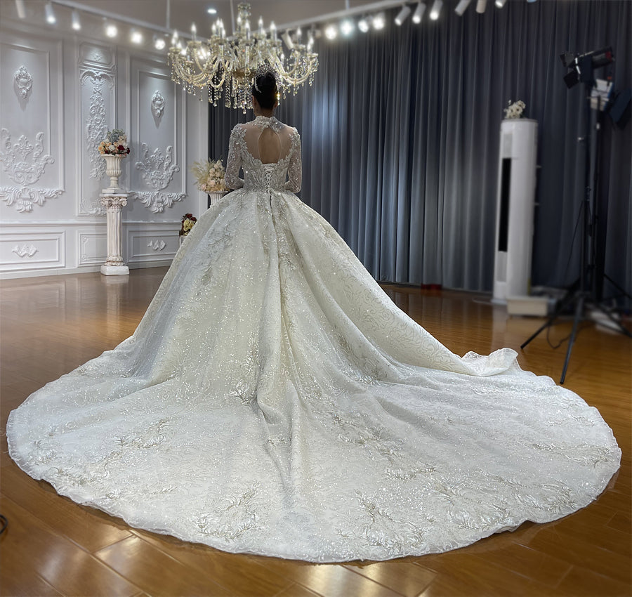 Luxury Bridal high quality Long Tail long sleeve lace Dream Wedding Dress