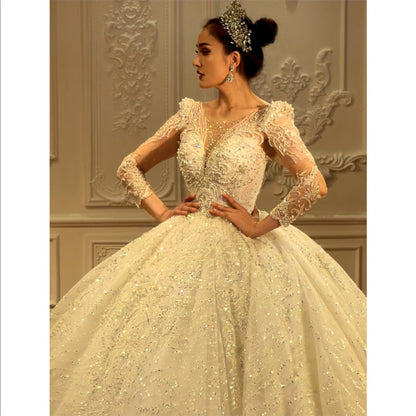 High Quality Lace long sleeves Bridal Wedding Ball Gown Dresses