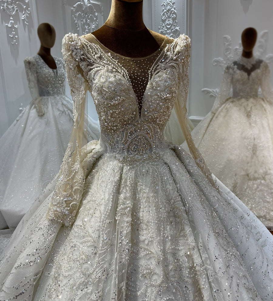 High Quality Lace long sleeves Bridal Wedding Ball Gown Dresses