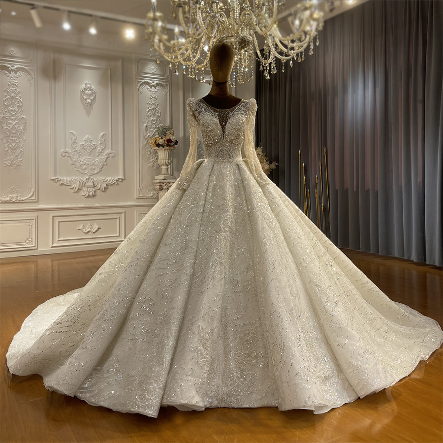 High Quality Lace long sleeves Bridal Wedding Ball Gown Dresses