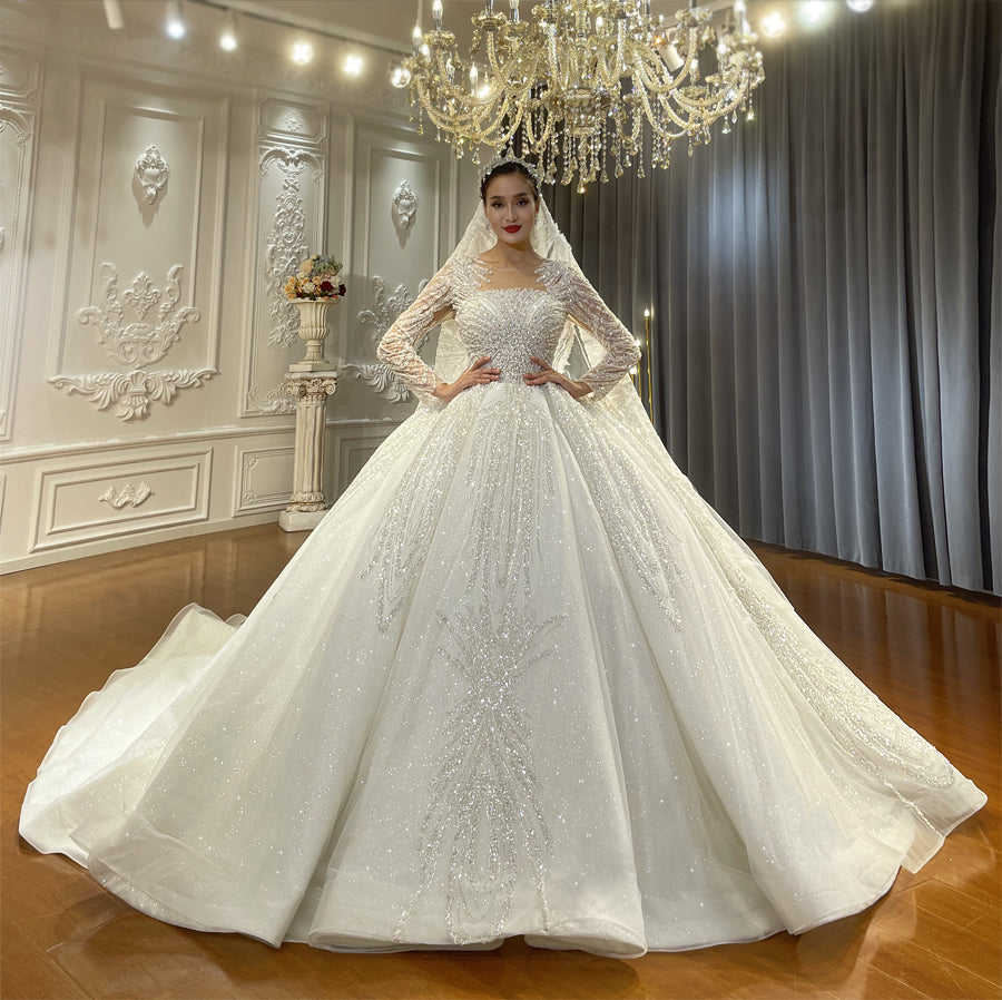 High Quality Lace long sleeves Bridal Wedding Ball Gown Dresses