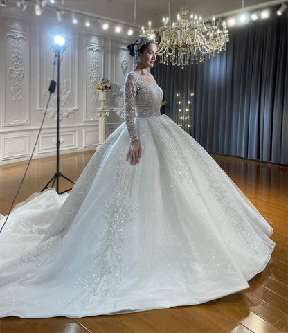 High Quality Lace long sleeves Bridal Wedding Ball Gown Dresses