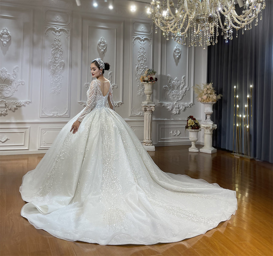 High Quality Lace long sleeves Bridal Wedding Ball Gown Dresses