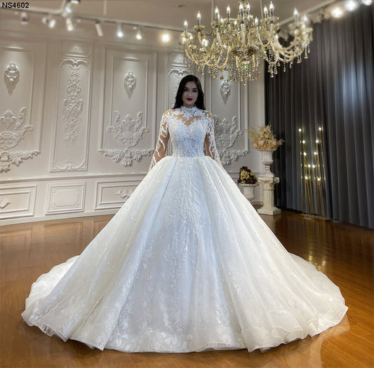 High Quality Lace long sleeves Bridal Wedding Ball Gown Dresses