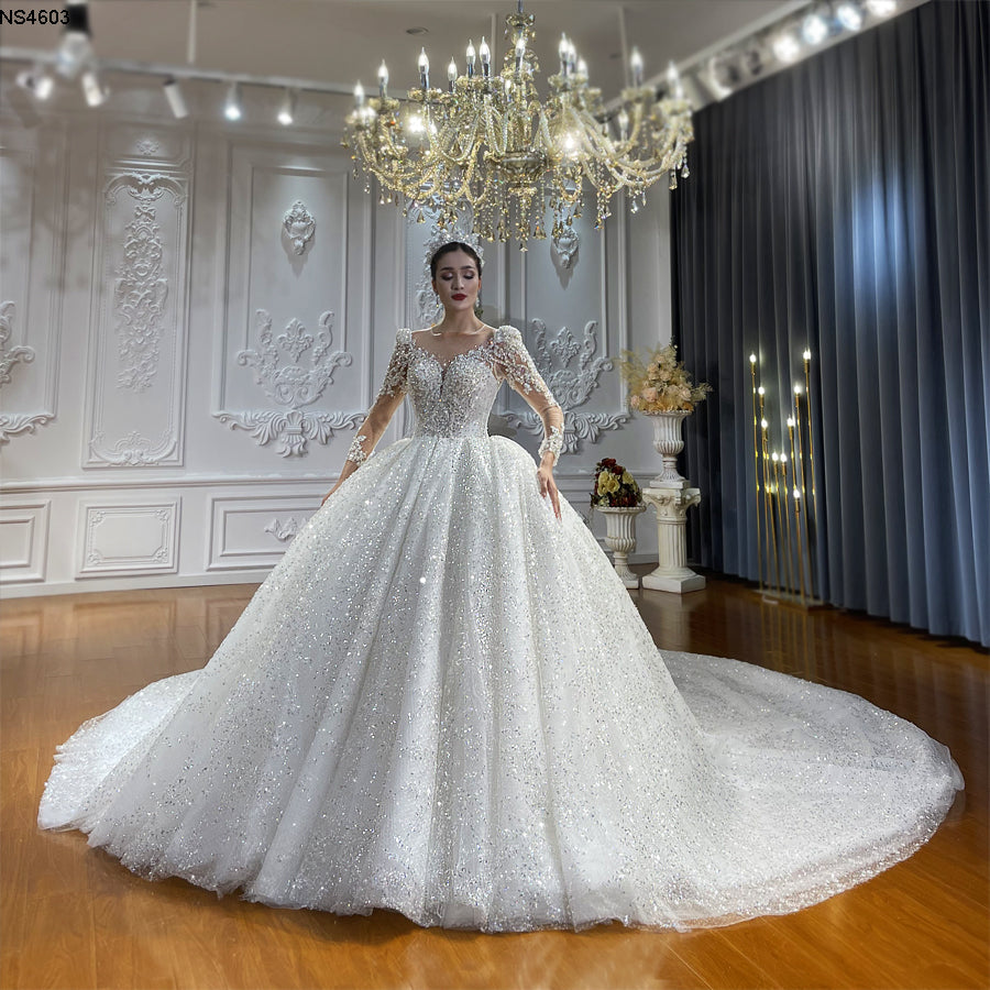 High Quality Lace long sleeves Bridal Wedding Ball Gown Dresses