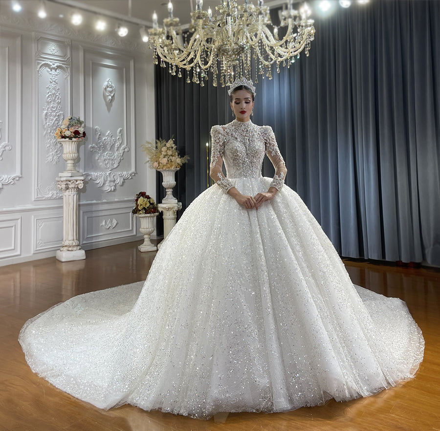 High Quality Lace long sleeves Bridal Wedding Ball Gown Dresses