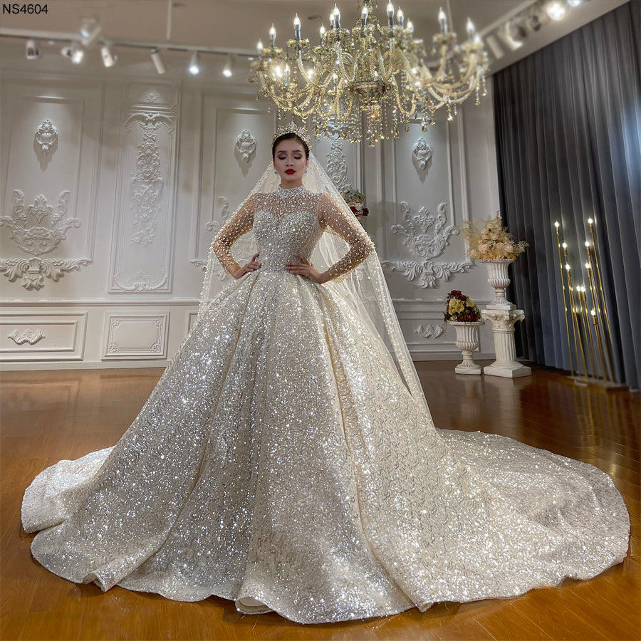 High Quality Lace long sleeves Bridal Wedding Ball Gown Dresses