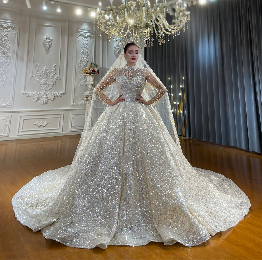 High Quality Lace long sleeves Bridal Wedding Ball Gown Dresses