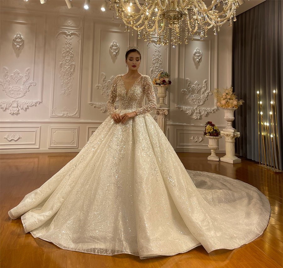 High Quality Lace long sleeves Bridal Wedding Ball Gown Dresses