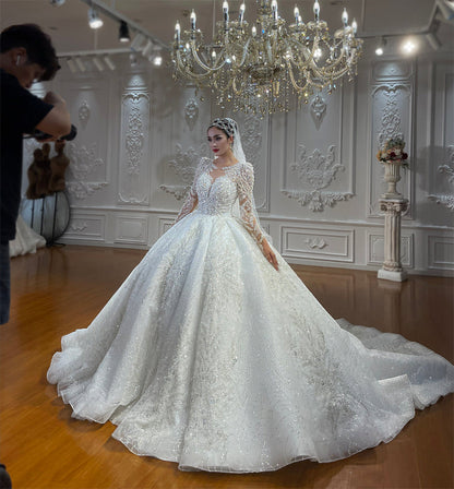 High Quality Lace long sleeves Bridal Wedding Ball Gown Dresses