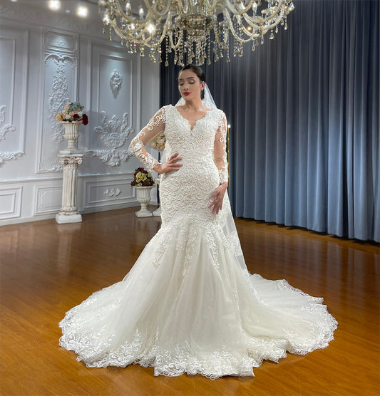 High Quality Lace long sleeves Mermaid Bridal Wedding Dress