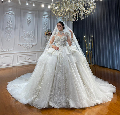 High Quality Lace long sleeves Ball Gown Bridal Wedding Dress