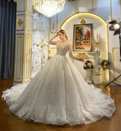 High Quality Lace long sleeves Bridal Wedding Ball Gown Dresses