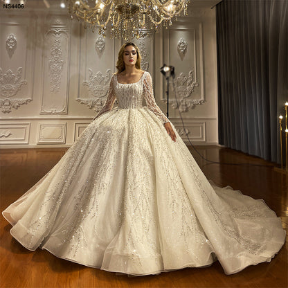 High Quality Lace long sleeves Bridal Wedding Ball Gown Dress