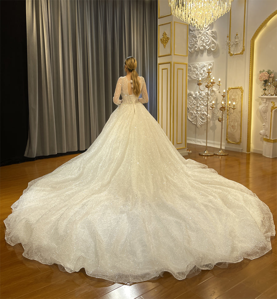 High Quality Lace long sleeves Bridal Wedding Ball Gown Dresses