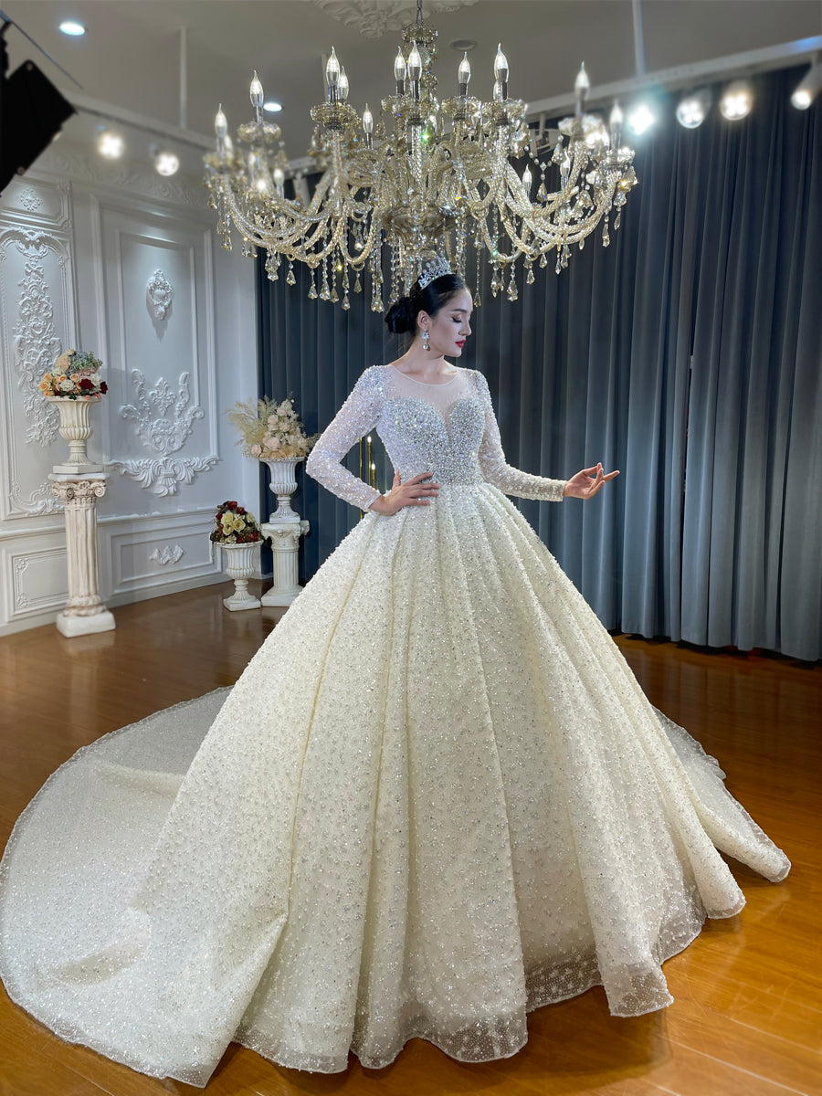 High Quality Lace long sleeves Bridal Wedding Ball Gown Dresses