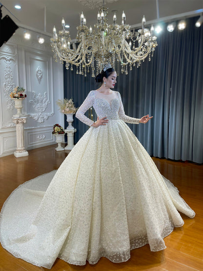 High Quality Lace long sleeves Bridal Wedding Ball Gown Dresses