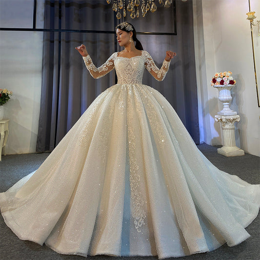 Bridal Luxury  Lace beaded Long Sleeve  Wedding Dress