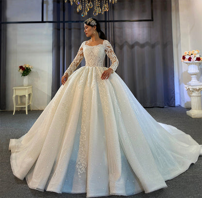 Bridal Luxury  Lace beaded Long Sleeve  Wedding Dress