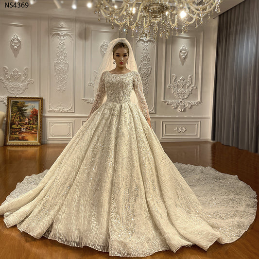 Luxury beaded Lace Bridal Long Sleeve  Wedding Dress