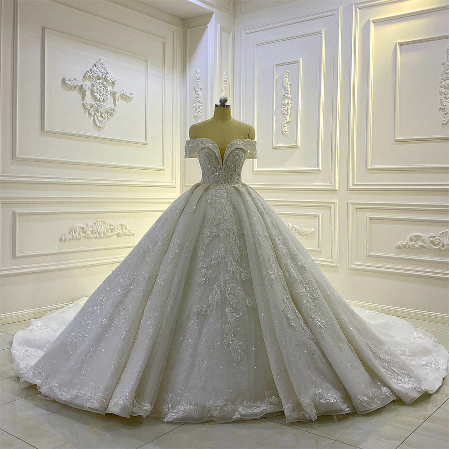 Off shoulder Long Tail lace high quality Dream Wedding Dress