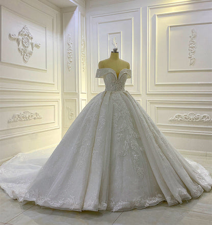 Off shoulder Long Tail lace high quality Dream Wedding Dress