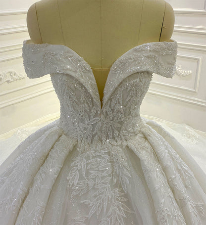 Off shoulder Long Tail lace high quality Dream Wedding Dress