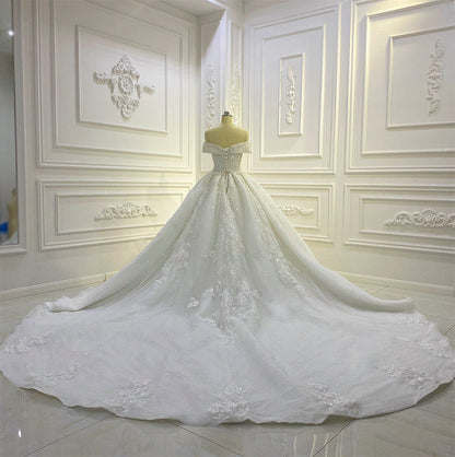 Off shoulder Long Tail lace high quality Dream Wedding Dress