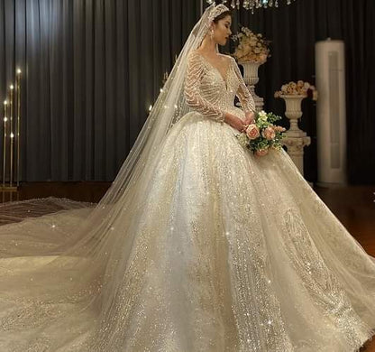 Long Sleeve Wedding Dress  Beaded Bridal Dress