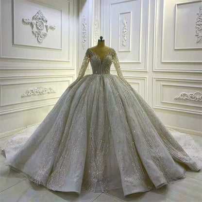 Long Sleeve Wedding Dress  Beaded Bridal Dress