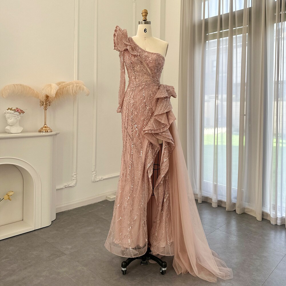 chinese dress ladies A-line Luxury Crystal Elegant Long Prom Dress Detachable Ribbon Long E –  SELINADRESS main image 1