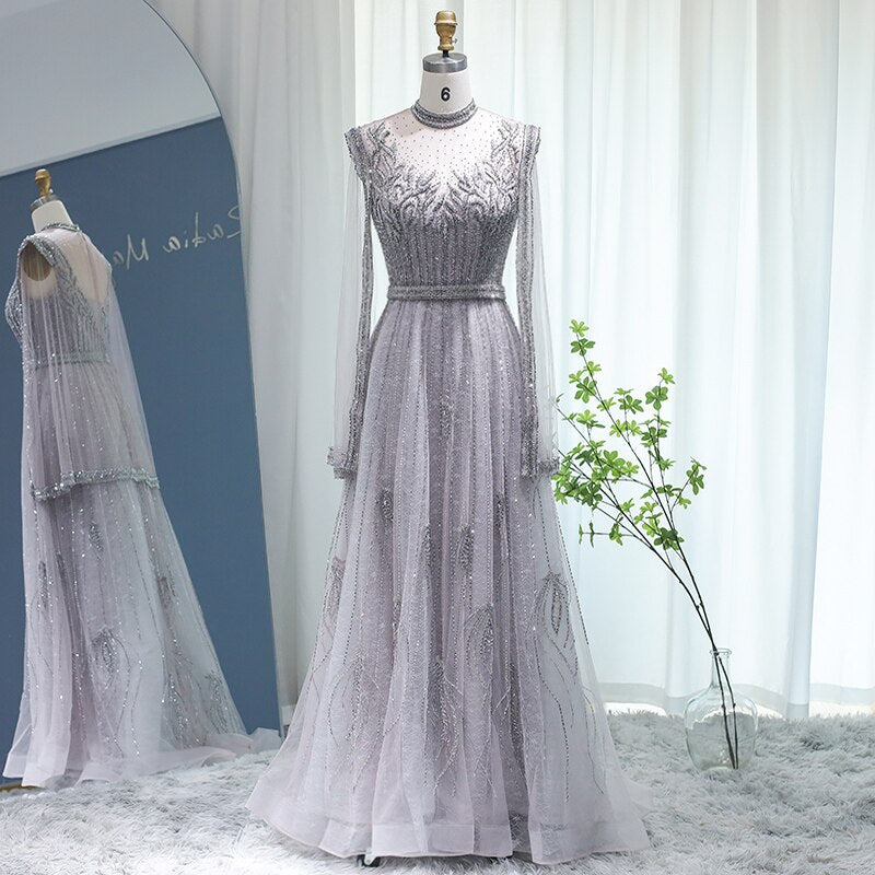 Luxury Evening Dress with Cape Beaded Formal Dresses for Women Wedding –  sultanti